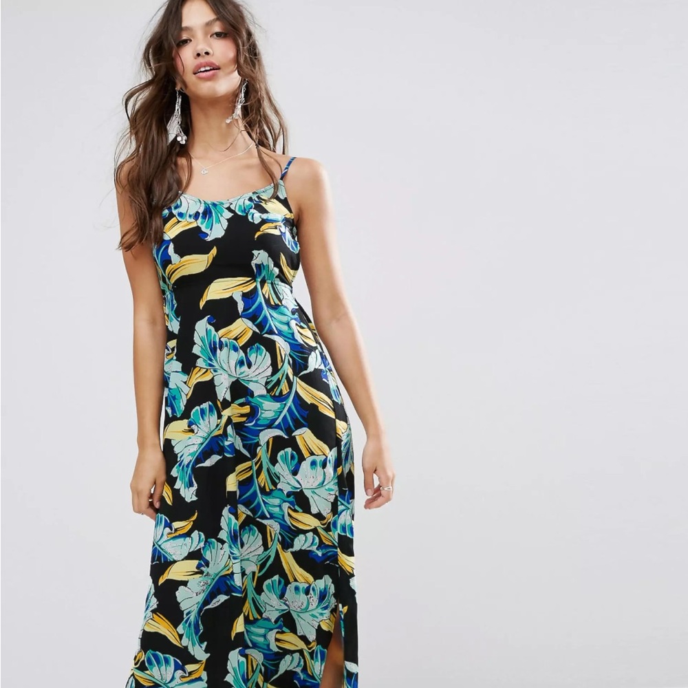 ASOS Tie Back Maxi Dress Tropical Print